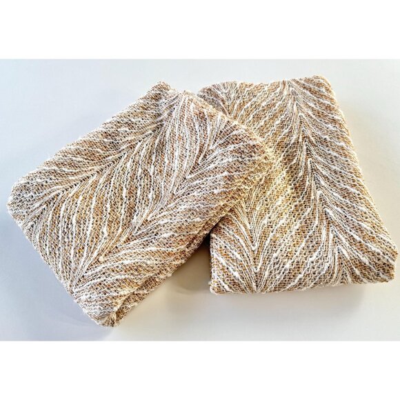 Vintage 70s curtain, cream tan oatmeal ombre wavy pattern, open weave, per panel - Picture 1 of 10